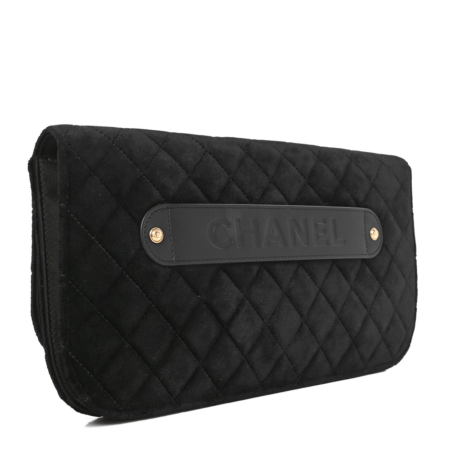Velvet Quilted CC Pearl Clutch Black