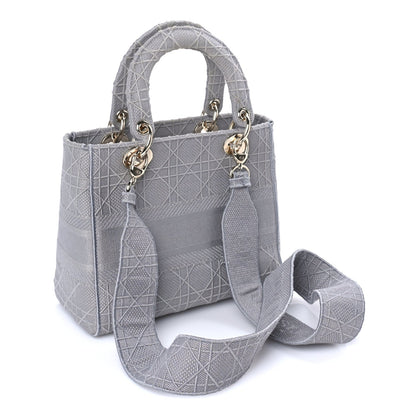 Christian Dior Canvas Embroidered Cannage Medium Lady D-Lite Gray Grey 2 of 7