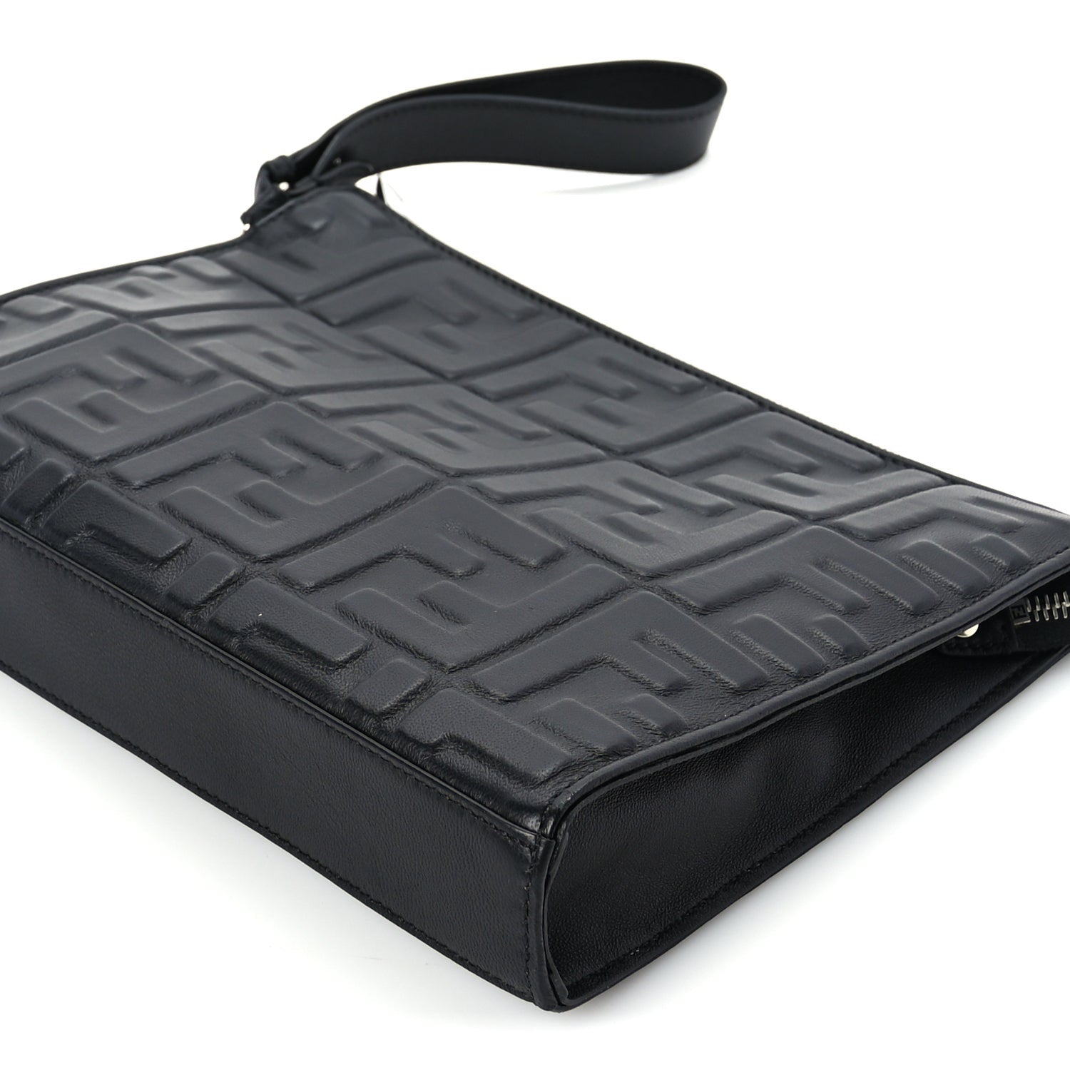 Fendi Vitello Grace FF 1974 Embossed Flat Pouch  Black 9 of 9