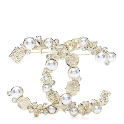 Chanel Crystal Pearl CC Charms Brooch Gold 1 of 4