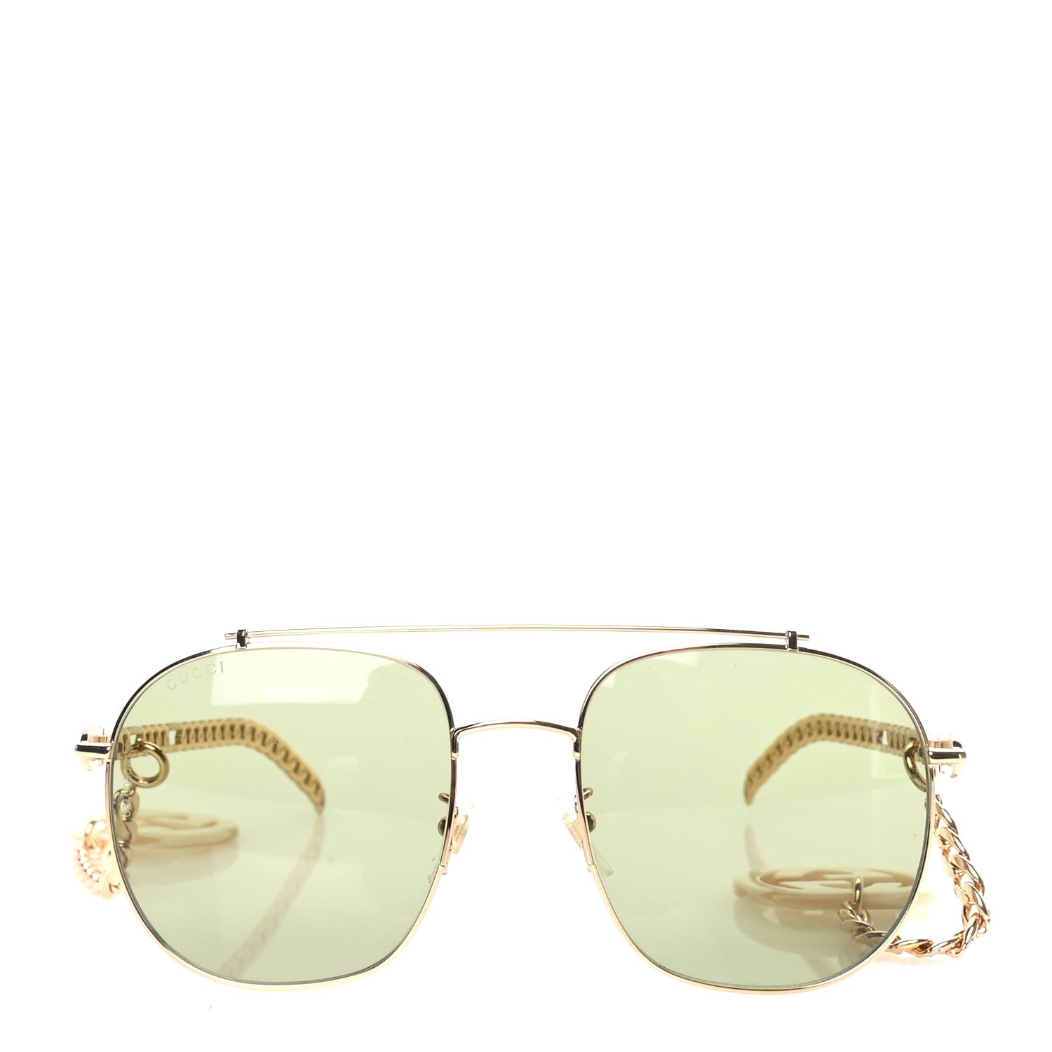 Gucci Aviator Charm Chain Sunglasses GG0727S  Gold Green 2 of 7