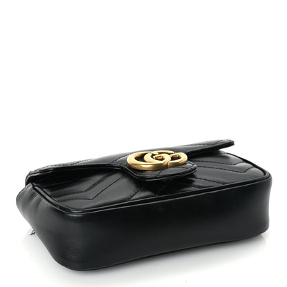Gucci Calfskin Matelasse Super Mini GG Marmont Shoulder Bag Black 3 of 8