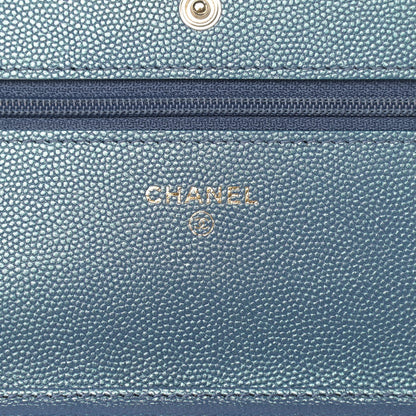 Chanel Iridescent Caviar Quilted Wallet On Chain WOC Dark Blue 5 of 9