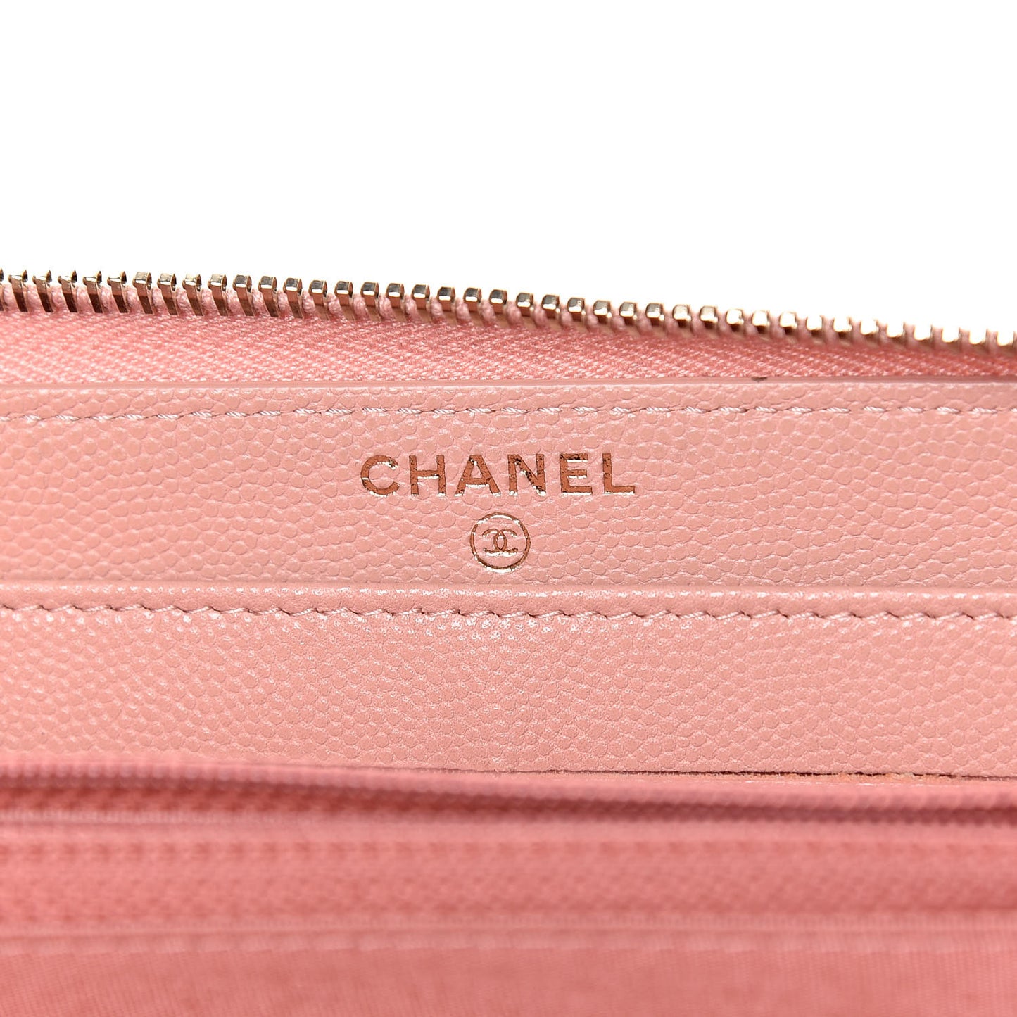 Caviar Camellia Embossed Zip Around Large Gusset Wallet Nude
