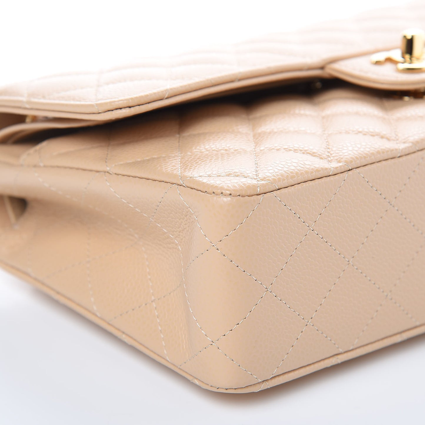 Caviar Quilted Medium Double Flap Beige