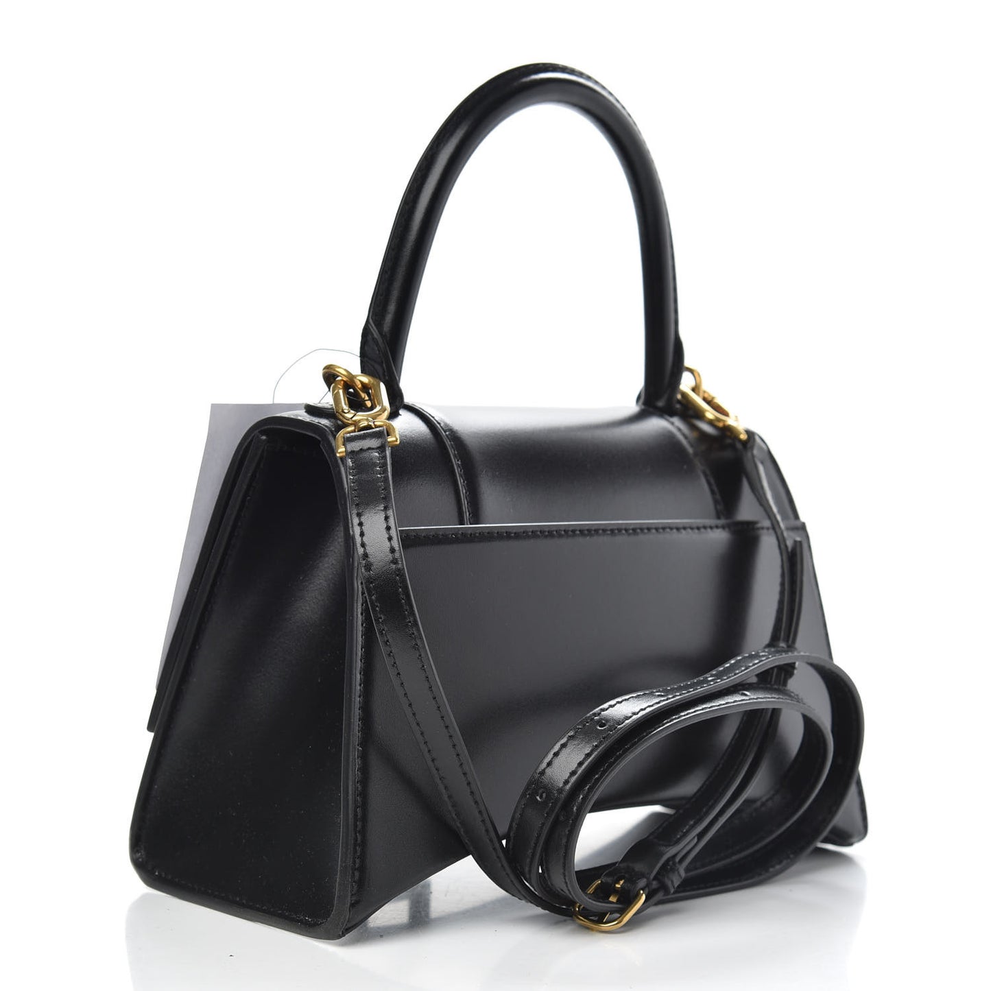 Shiny Box Calfskin Small Hourglass Top Handle Bag Black