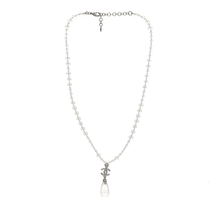 Chanel Crystal Bead CC Drop Necklace Silver 3 of 5