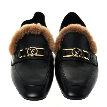 Louis Vuitton Calfskin Mink Upper Case Flat Loafer 38 Black 5 of 10