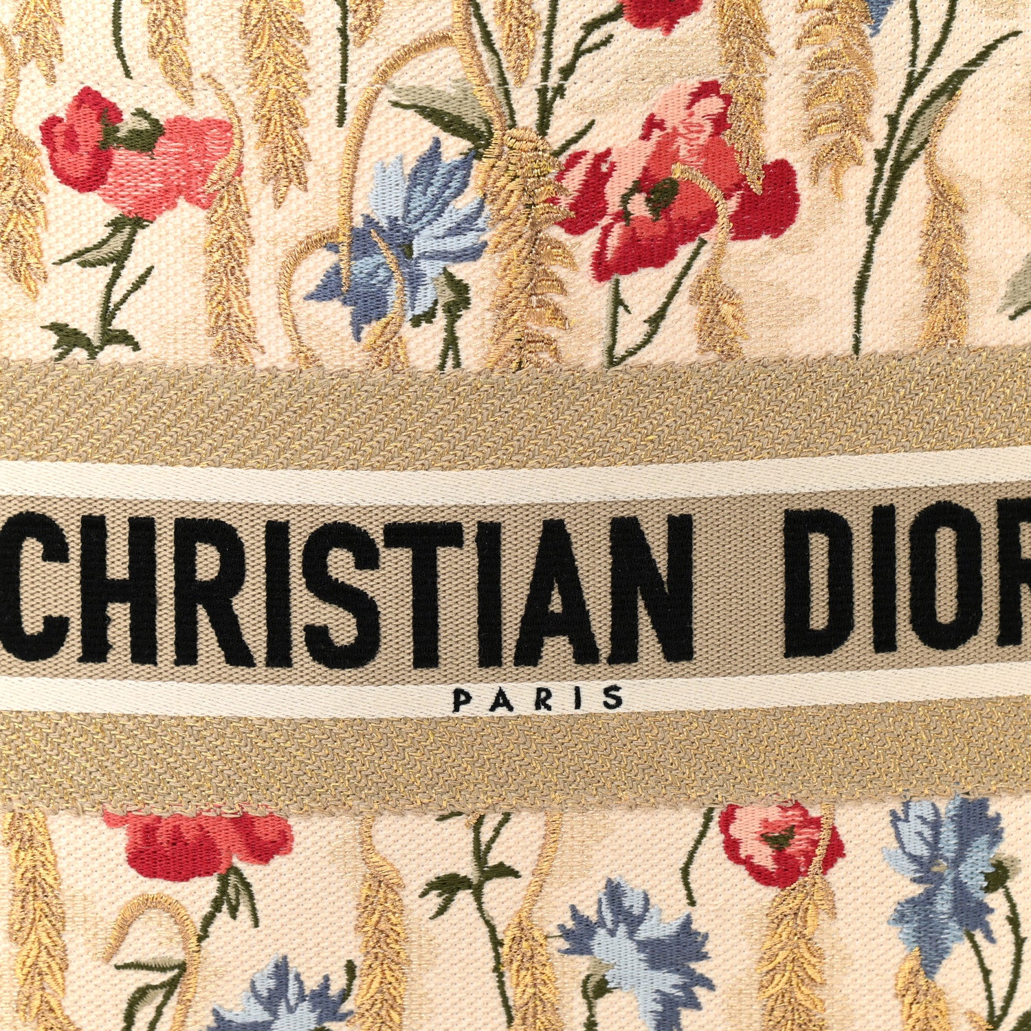 Christian Dior Canvas Embroidered Medium Hibiscus Book Tote Beige Multicolor 7 of 9