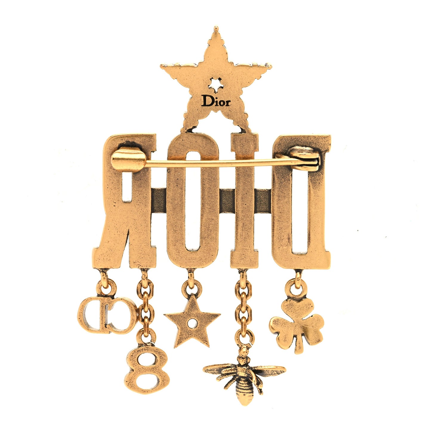 Metal Crystal Dio(r)evolution Logo Brooch Antique Gold