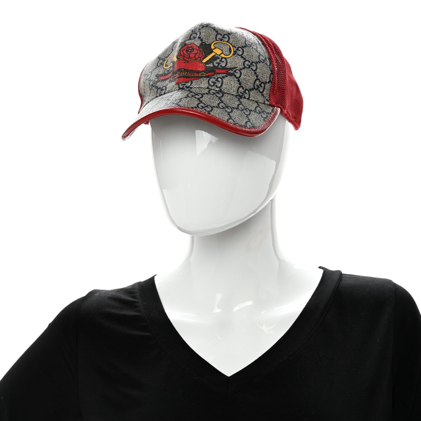 GG Supreme Monogram Baseball Hat S Beige Red Multicolor