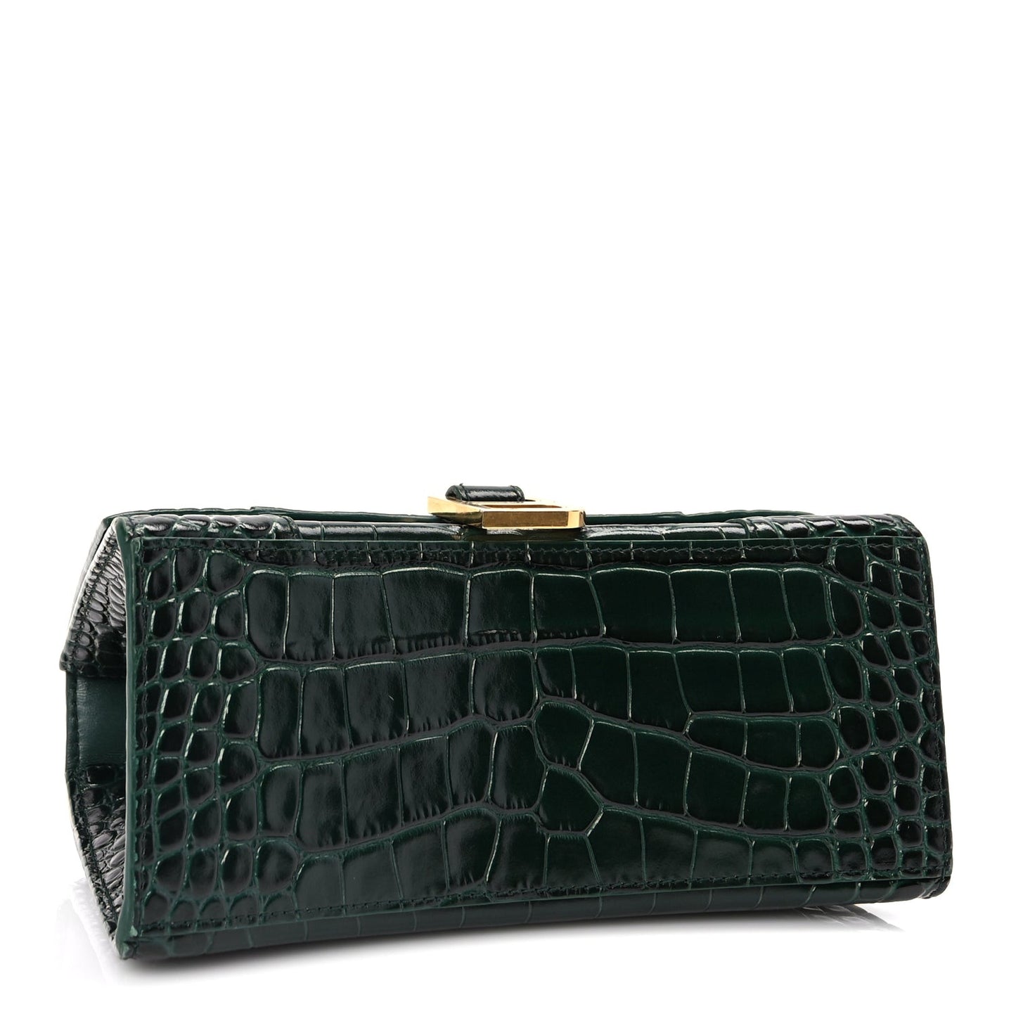 Shiny Calfskin Crocodile Embossed Small Hourglass Top Handle Bag Forest Green