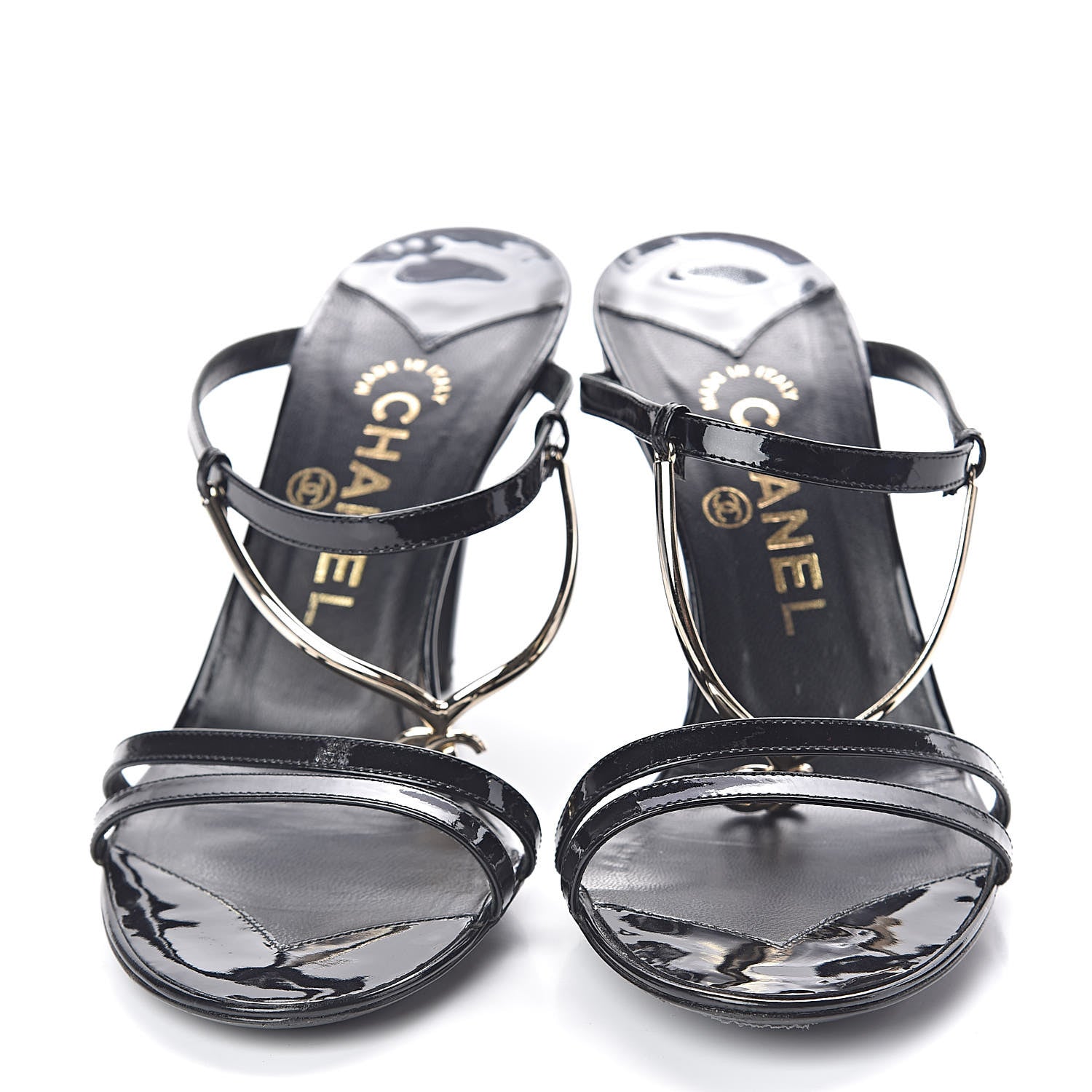 Chanel Patent CC Sandals 38 Black Gold 2 of 8