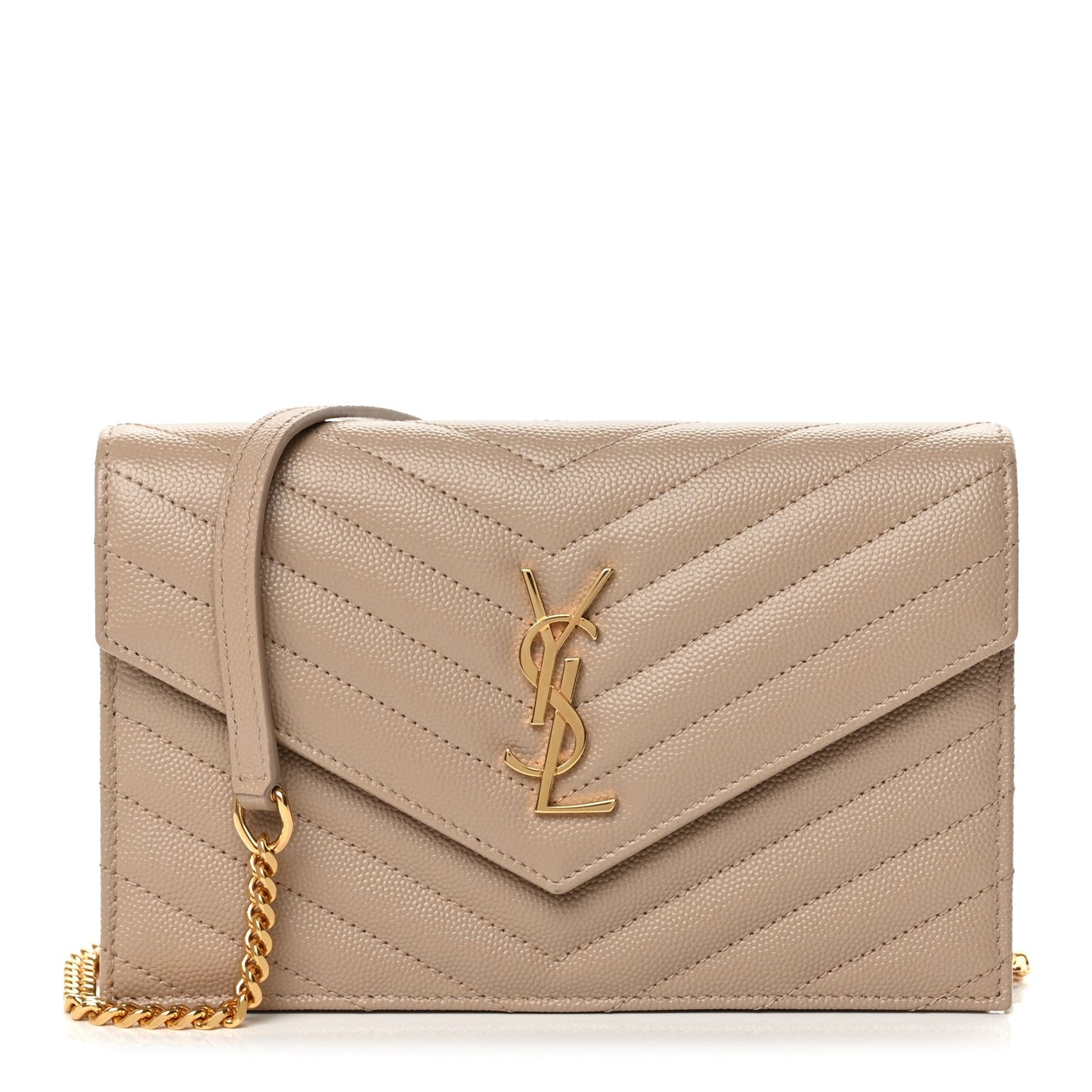 Grain De Poudre Matelasse Chevron Monogram Envelope Chain Wallet Dark Beige