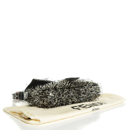 Fendi Beaded Spikes Baguette Gray Black 4 of 11