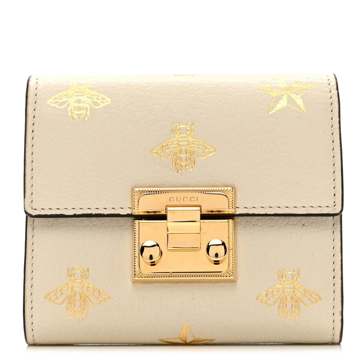 Gucci Calfskin Bee Star Print Padlock Wallet White 1 of 6