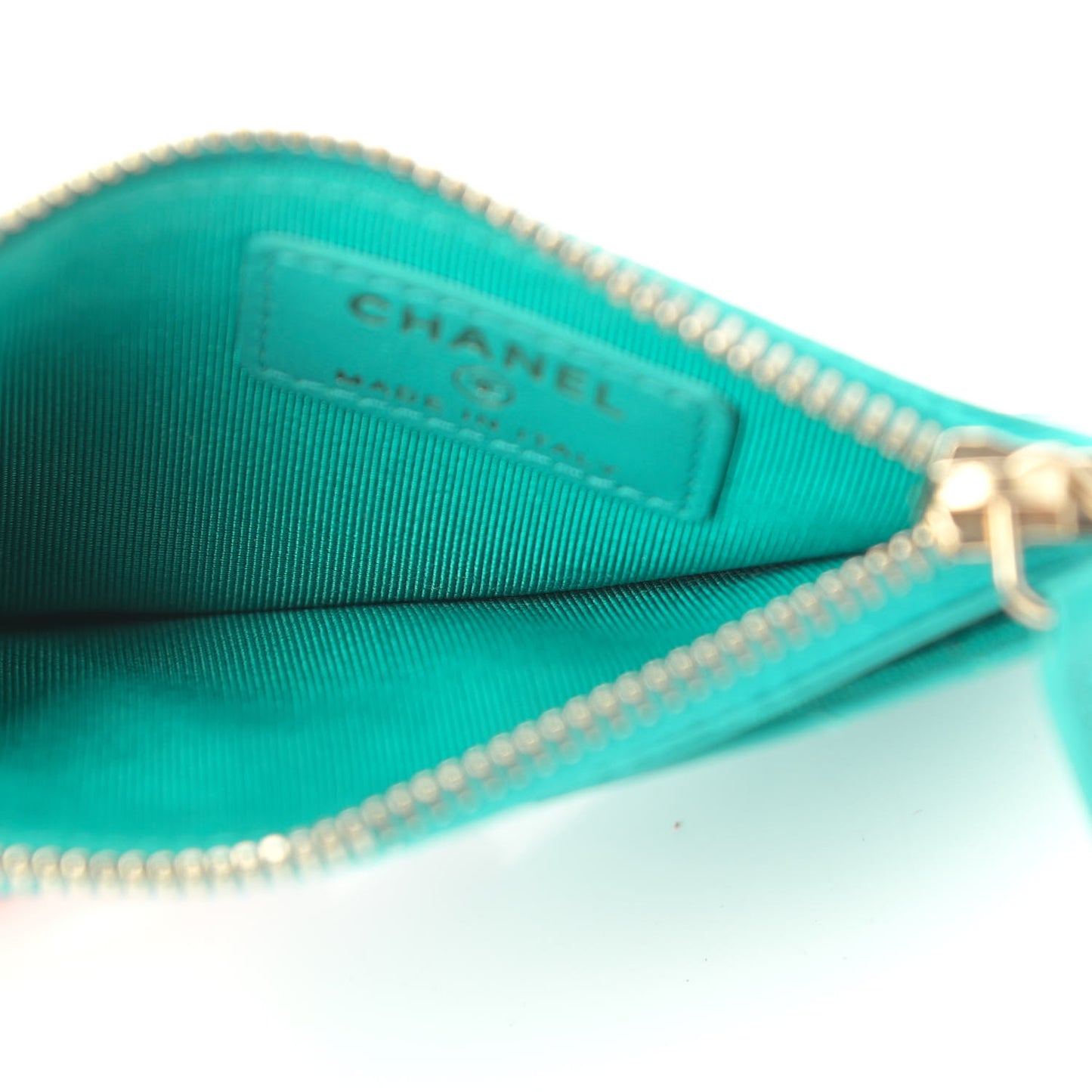 Lambskin Quilted Zip Card Holder Turquoise