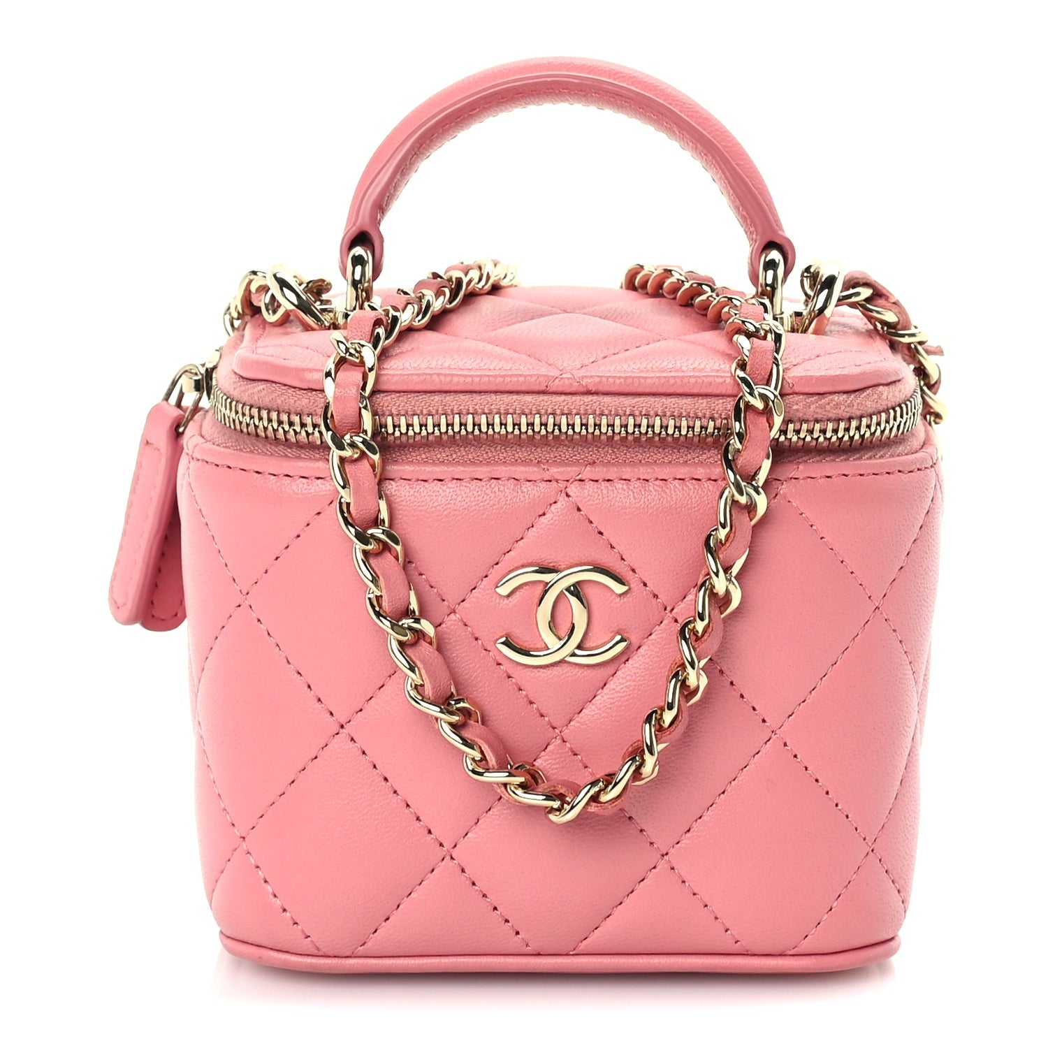 Chanel Lambskin Quilted Top Handle Mini Vanity Case With Chain Pink 1 of 9