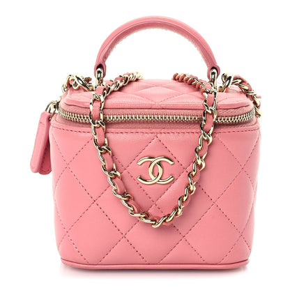 Chanel Lambskin Quilted Top Handle Mini Vanity Case With Chain Pink 1 of 9