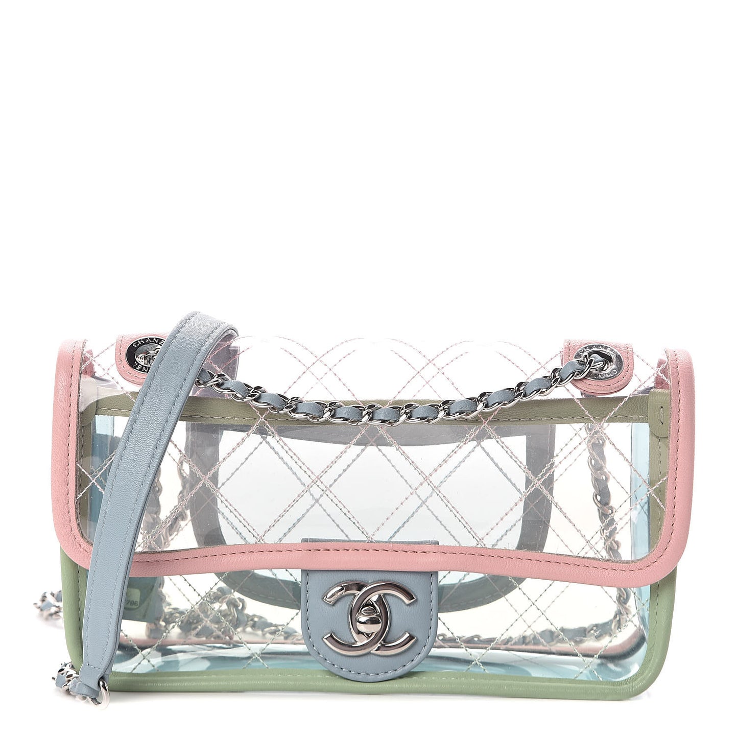 Lambskin PVC Quilted Mini Coco Splash Flap Blue Green