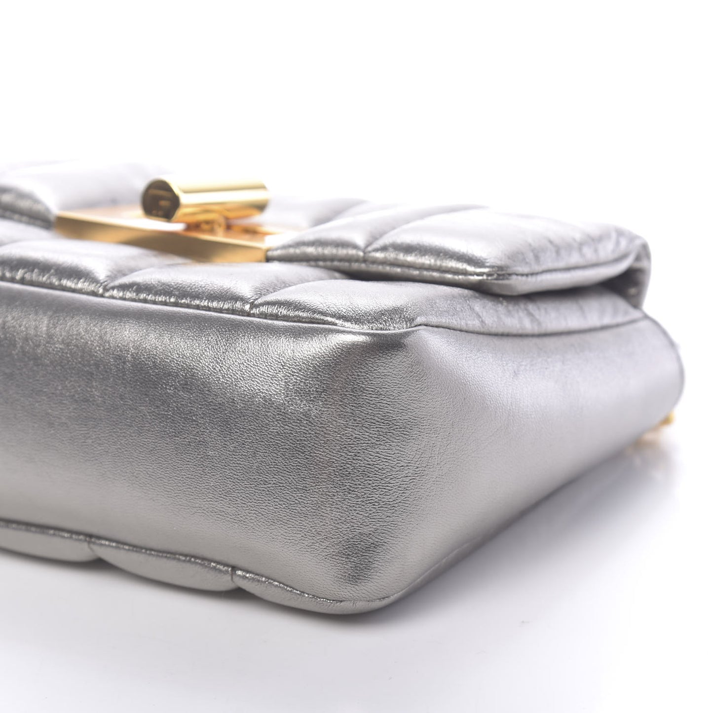 Metallic Soft Lambskin Quilted Small Natalia Chain Shoulder Bag Silver