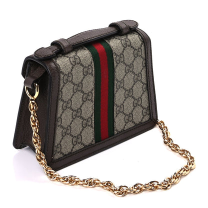 Gucci GG Supreme Monogram Textured Dollar Calfskin Web Mini Ophidia Padlock Top Handle Chain Shoulder Bag Beige Ebony New Acero 3 of 10