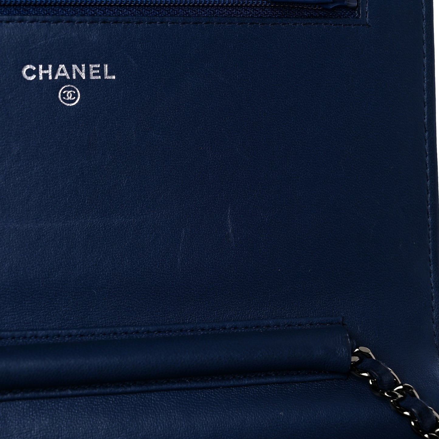 Lambskin Quilted CC Crossing Wallet On Chain WOC Blue