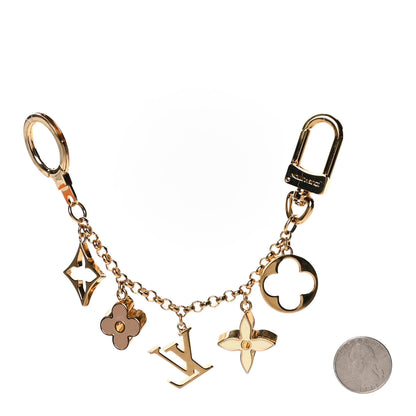 Louis Vuitton Brass Enamel Fleur De Monogram Bag Charm Chain Gold 7 of 11