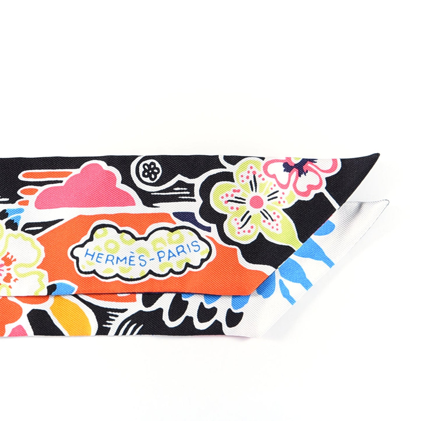 Silk Bingata Twilly Black Red Multicolor