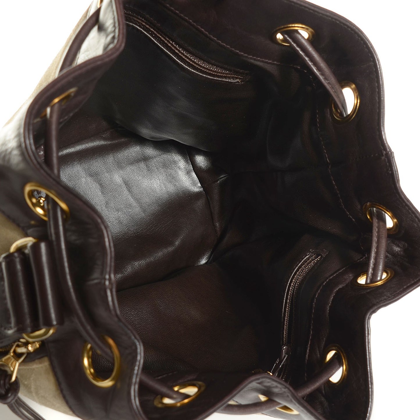 Calfskin Suede Drawstring Shoulder Bag Beige