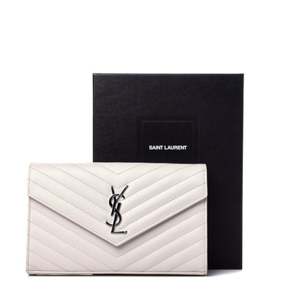 Saint Laurent Grain De Poudre Matelasse Chevron Monogram Chain Wallet Cream 12 of 12