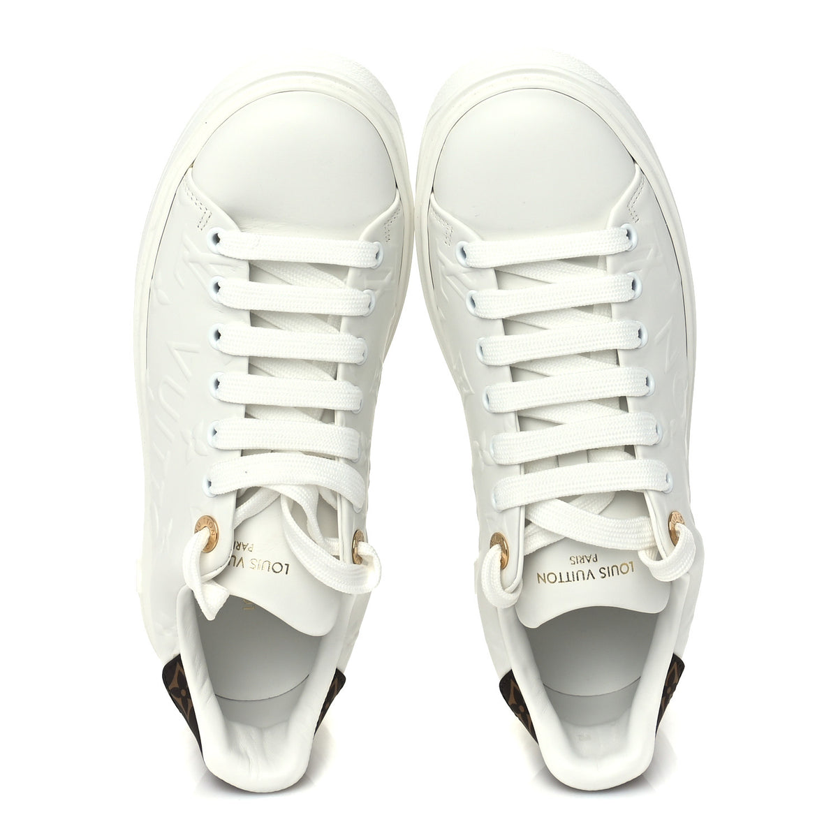 Lambskin Embossed Monogram Time Out Sneakers 38 White