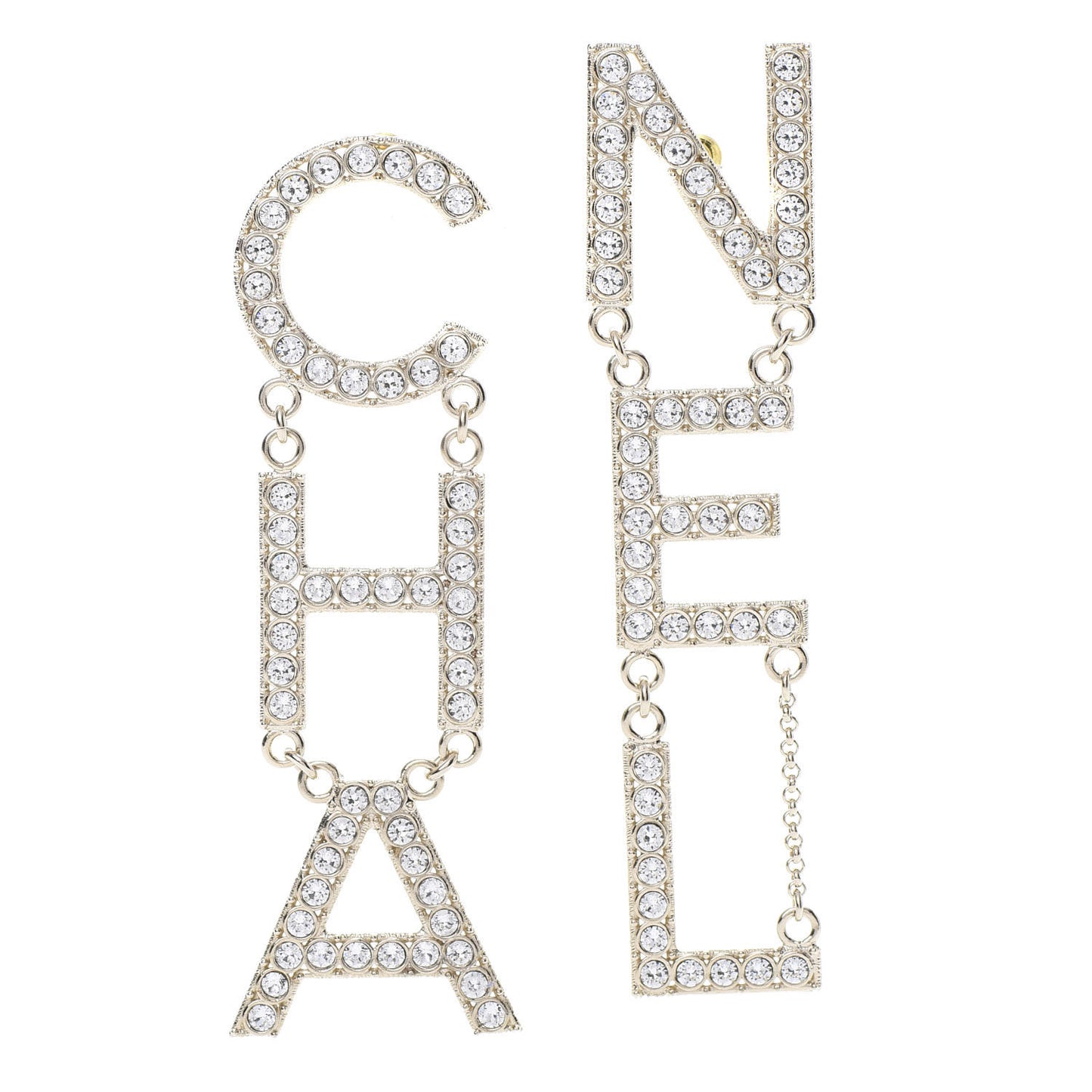 Crystal Cha-Nel Logo Drop Earrings Gold