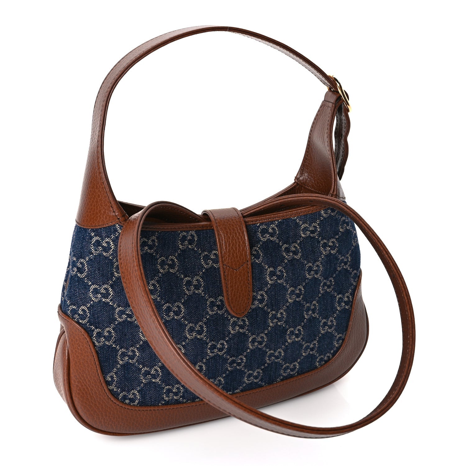 Gucci New Denim GG Monogram Calfskin Small Jackie 1961 Hobo Blue Tea Cuir 2 of 9