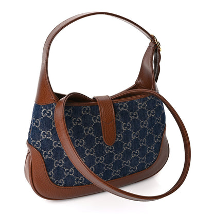 Gucci New Denim GG Monogram Calfskin Small Jackie 1961 Hobo Blue Tea Cuir 2 of 9