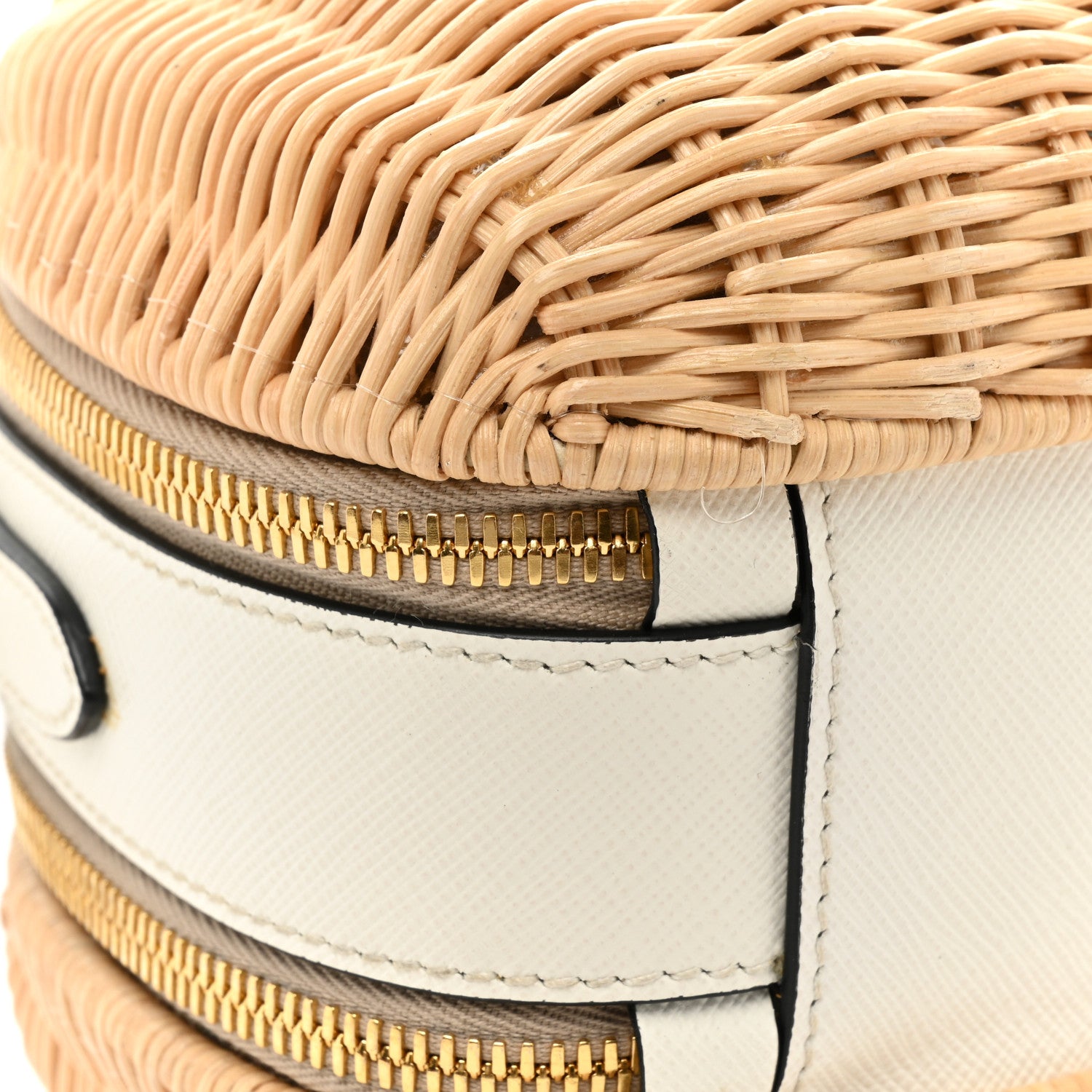 Prada Wicker Saffiano Midolino Odette Top Handle Bag Tan White 21 of 22