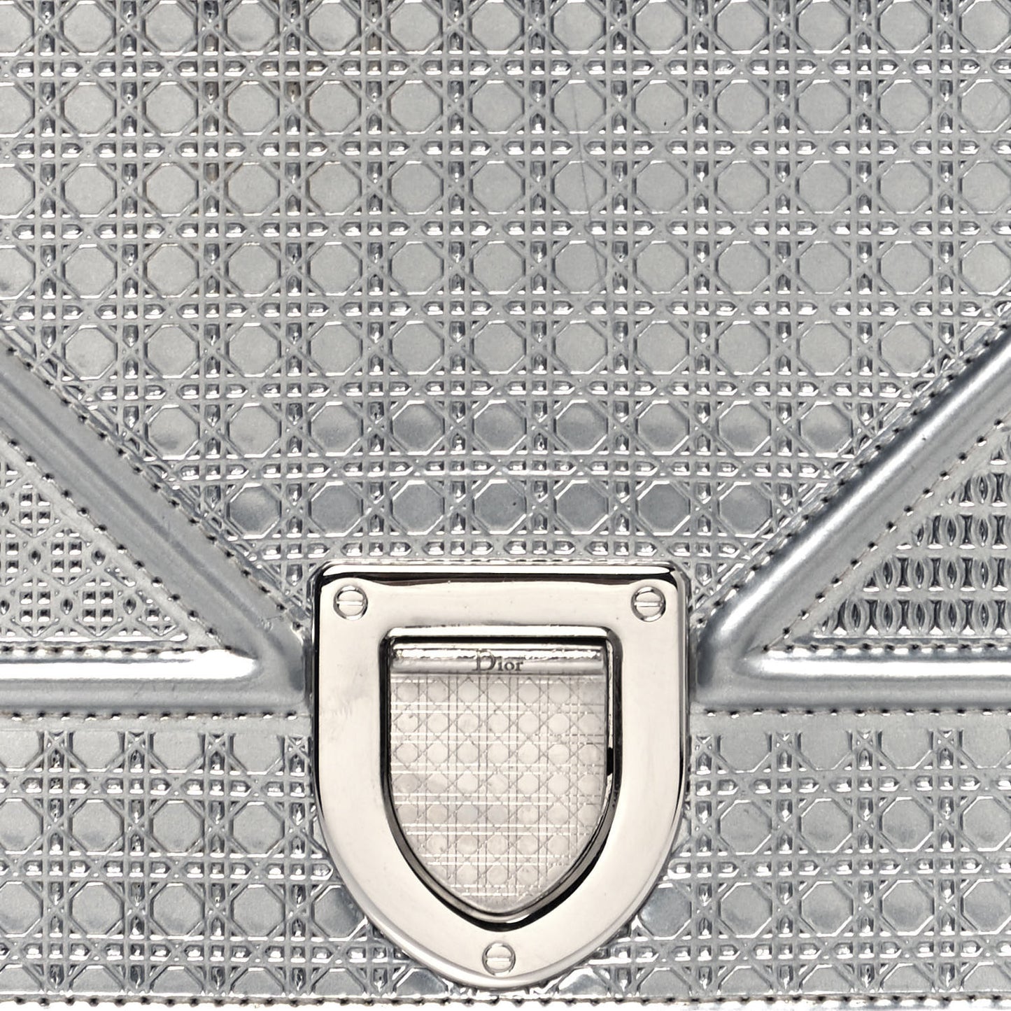 Metallic Patent Micro-Cannage Medium Diorama Flap Bag Silver
