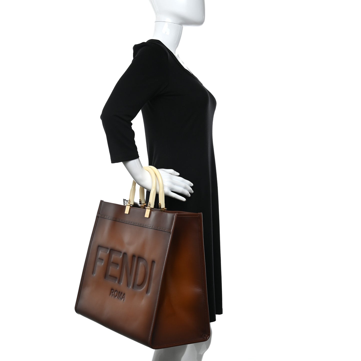 Vitello King Plexiglass Large Fendi Sunshine Shopper Tote Cuoio