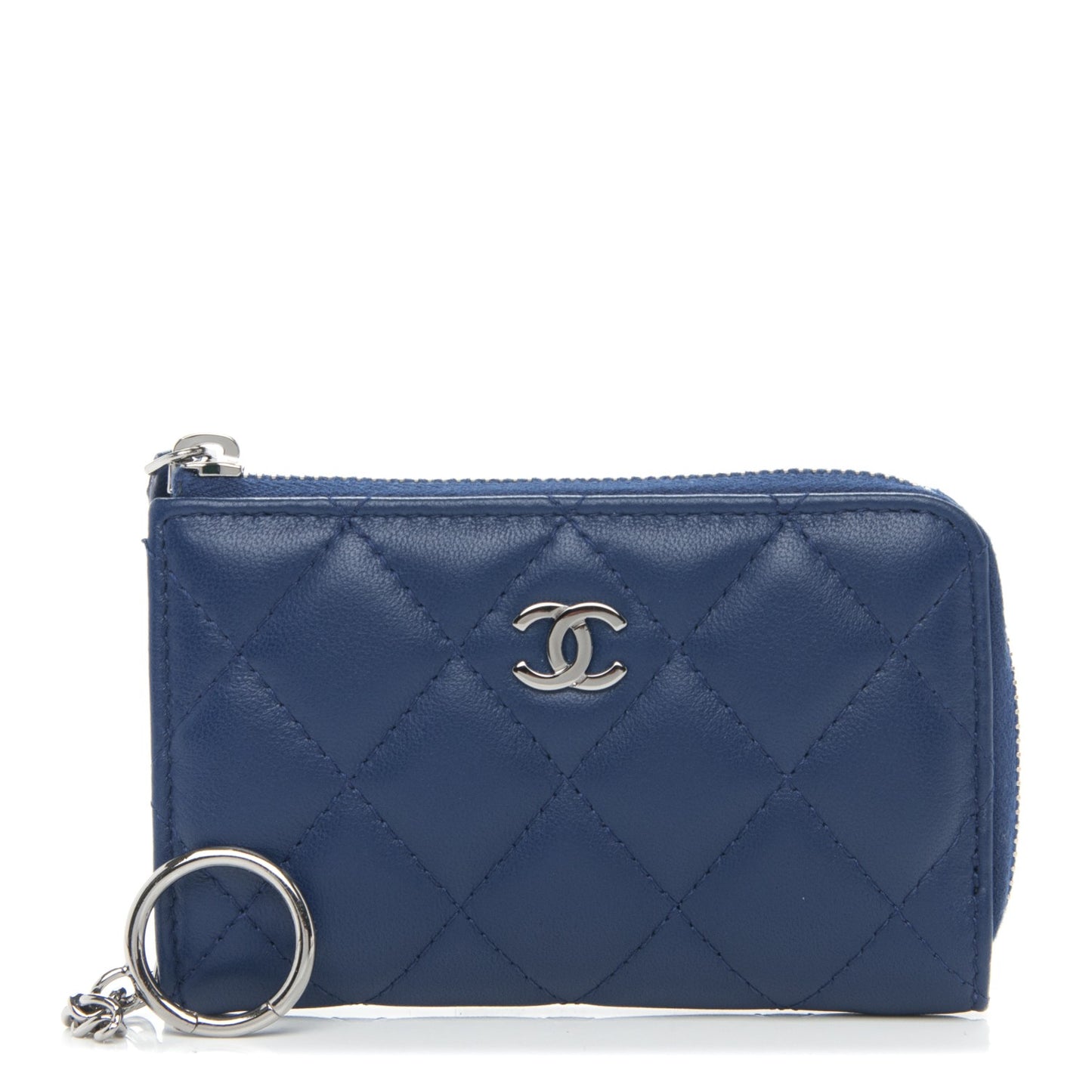 Lambskin Quilted Key Holder Case Blue