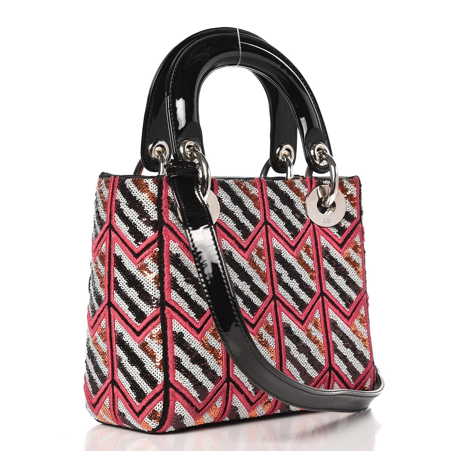 Christian Dior Sequin Embroidered Patent Medium Lady Dior Black Multicolor 3 of 8