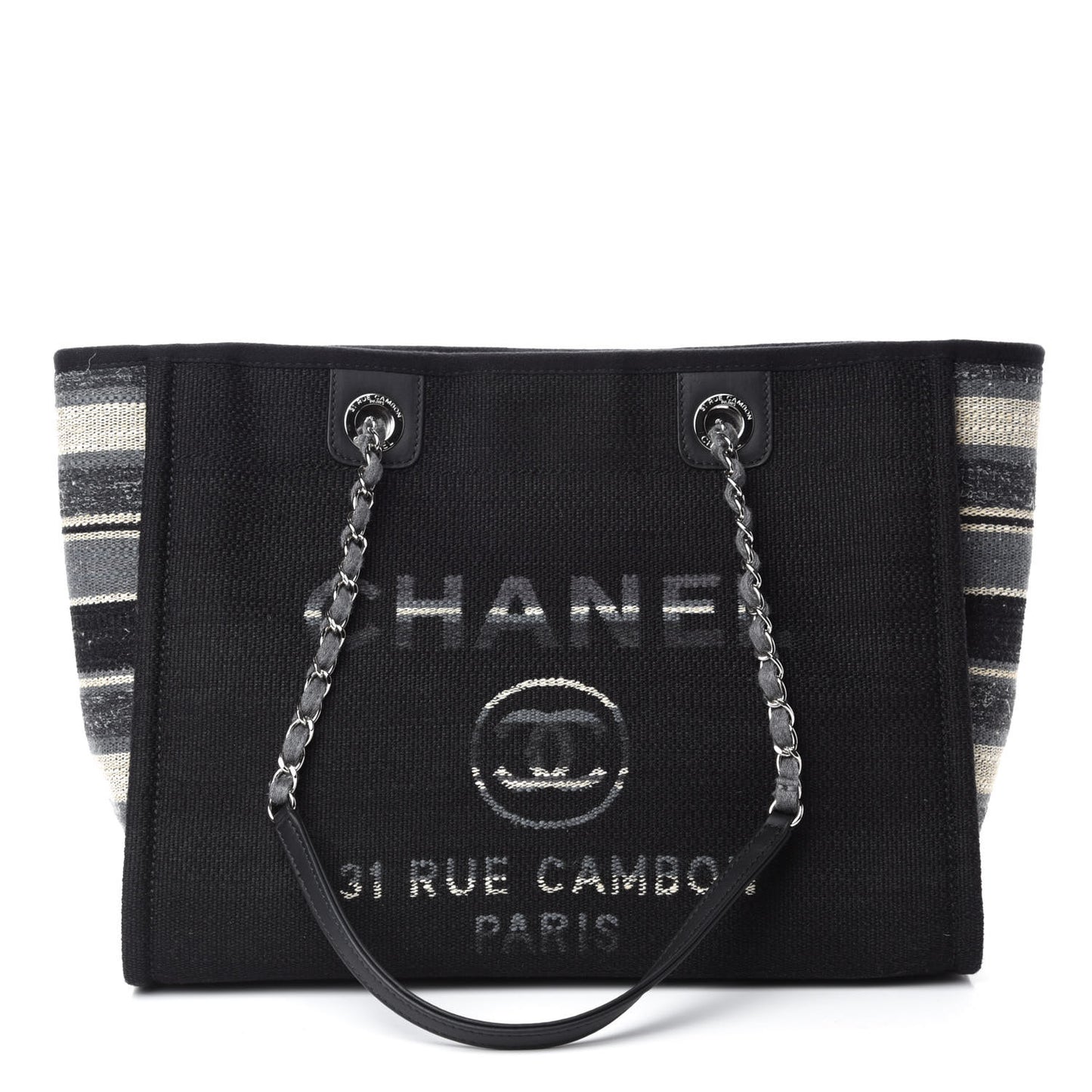 Striped Canvas Small Deauville Tote Grey Black