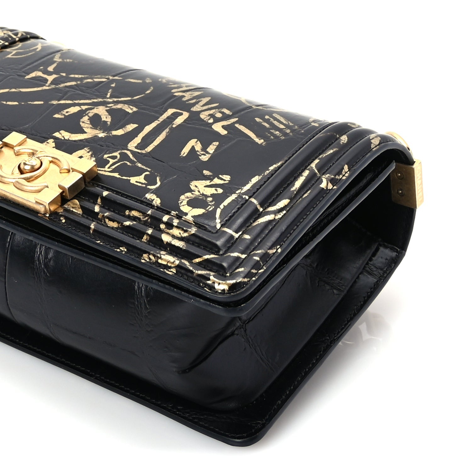 Chanel Calfskin Crocodile Embossed Graffiti Cocodile Medium Boy Flap Black 9 of 9