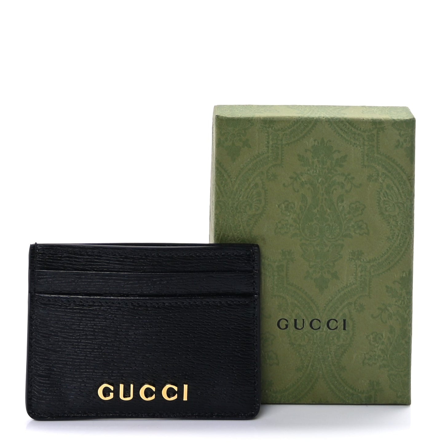 Calfskin Script Card Holder  Black