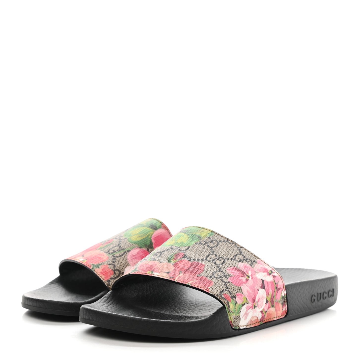GG Supreme Monogram Blooms Slide Sandals 37 Beige Multicolor
