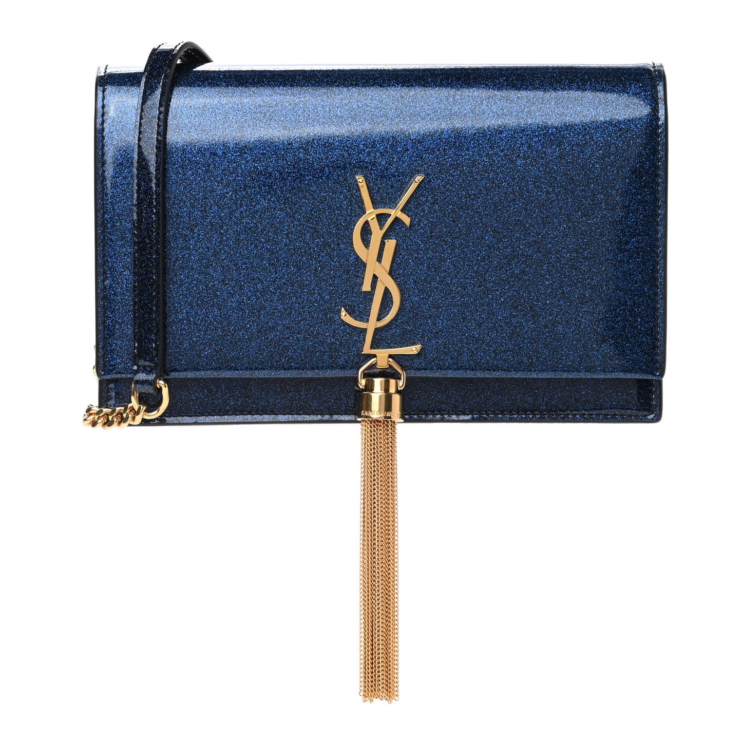 Glitter Small Monogram Kate Tassel Satchel Cobalt