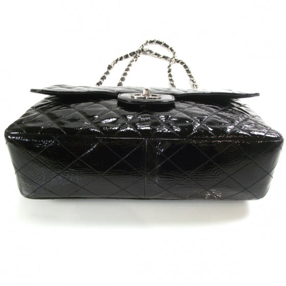 Distressed Patent Jumbo Flap Black