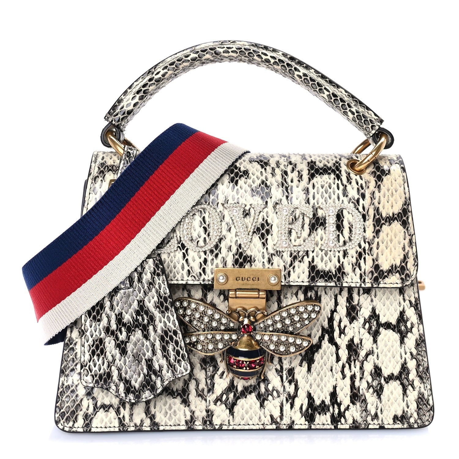 Gucci Snakeskin Sylvie Web Small Queen Margaret Top Handle Bag Roccia Natural 1 of 7