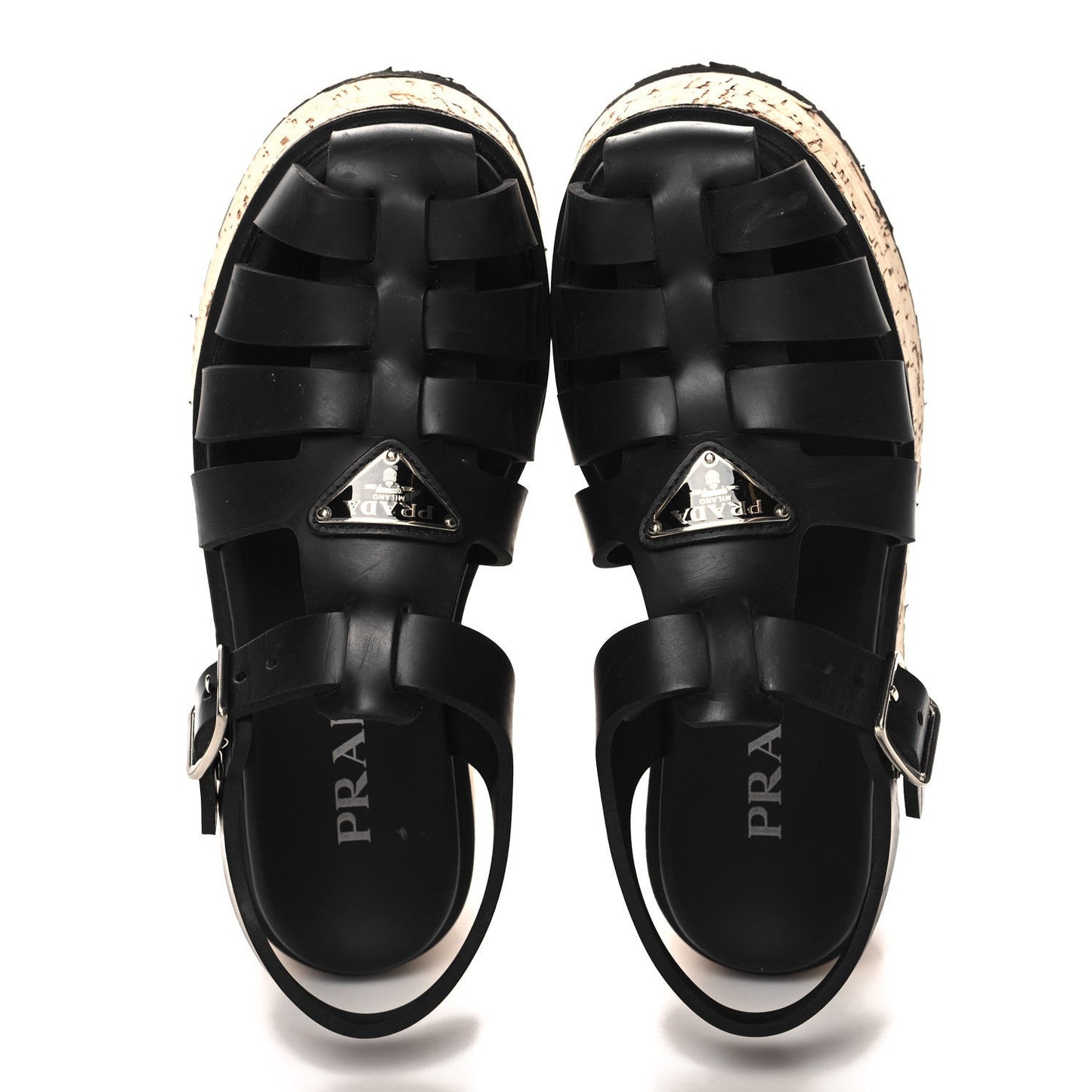 Rubber Soft Cork Triangle Fisherman 75mm Platform Sandals 37 Black
