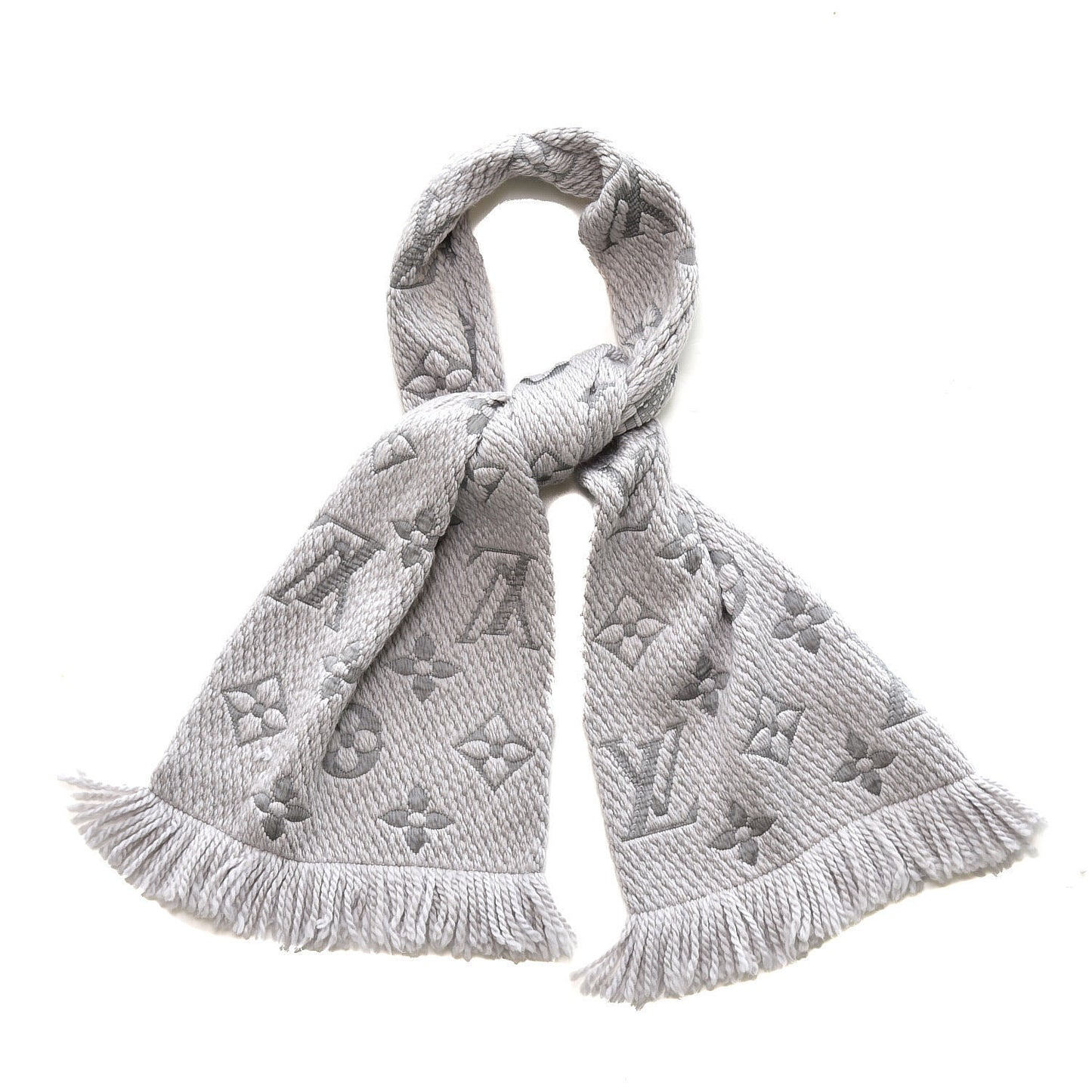 Wool Silk Logomania Scarf Pearl Grey