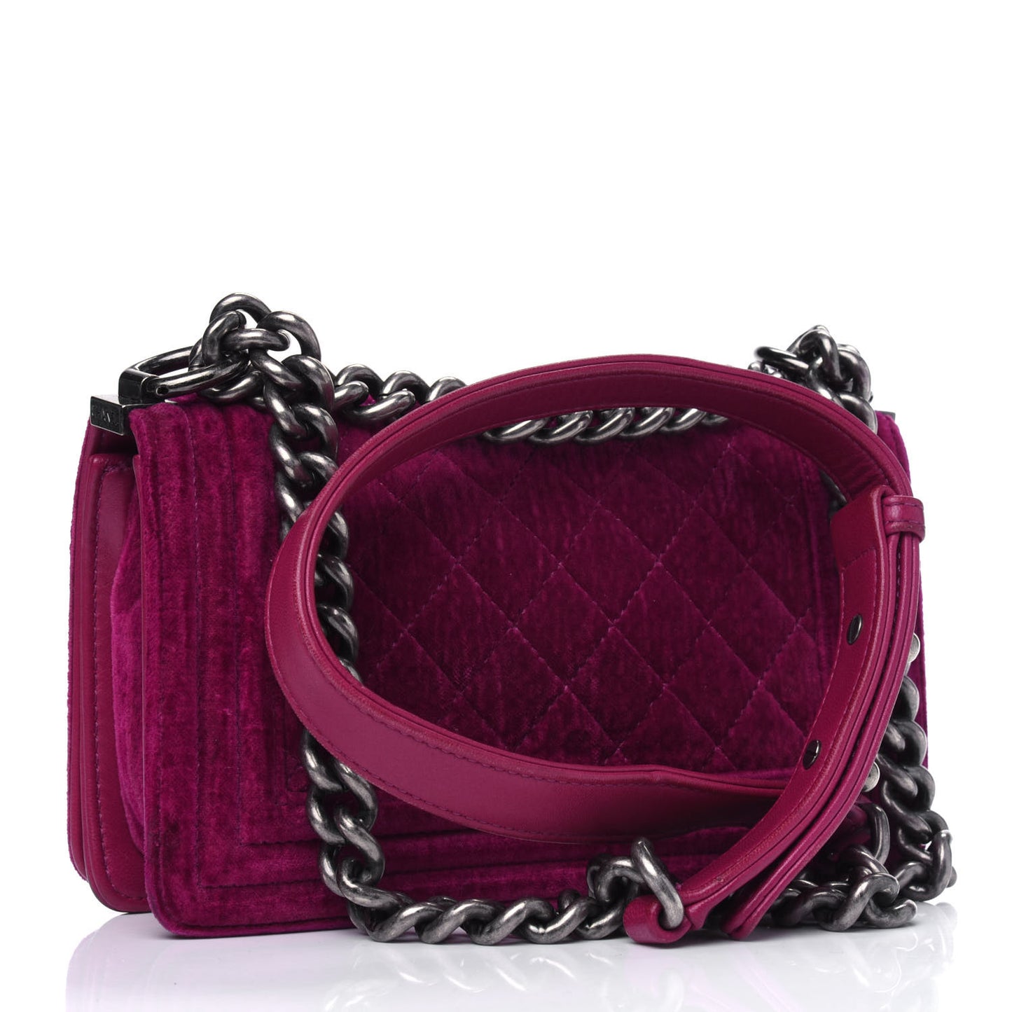 Velvet Quilted Small Boy Flap Fuchsia
